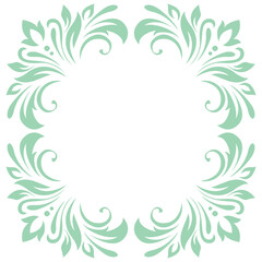 Vintage frame, wreath, border of stylized leaves, flowers and curls. Retro, victorian style. Green lines on white background. Vector background, wallpaper, card