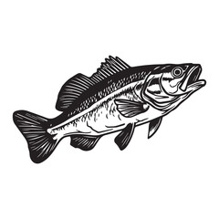 Flat fish icon, black vector illustration on white background