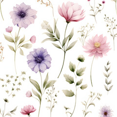 Obraz premium seamless watercolor arrangements with small flower. Botanical illustration minimal style,