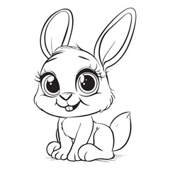 Cute easter bunny, black vector illustration on white background