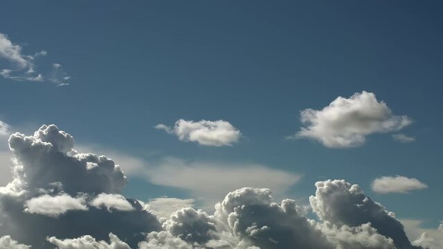 Flow of Clouds in the Blue Sky. Majestic clouds illuminated by the sun. Timelipse