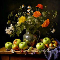 Wildflowers and green apples