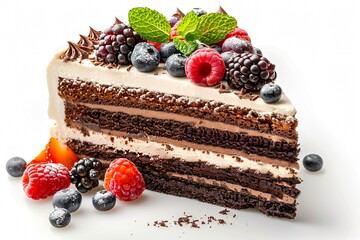 Cake topped with berries and mint