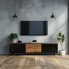 tv in modern looking room with windows