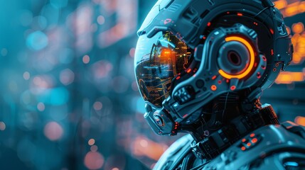 Fototapeta premium A machine operator wearing safety gear, close up, workplace safety theme, futuristic, manipulation, hightech factory backdrop