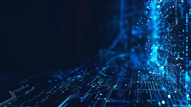 Digital abstract background for technological operations, neural networks, AI, data transmission and encryption, digital archives, audio and visual representations, scientific research. Copy space