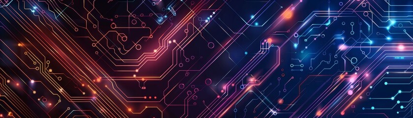 Fototapeta premium Futuristic digital circuit board with glowing neon lines, representing modern technology, connectivity, and high-tech design.