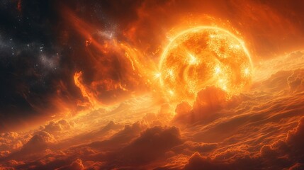 Epic Sun Surface Flare Prominence Solar System. Majestic Sunbeam Solaris Flame Fireball Eruption