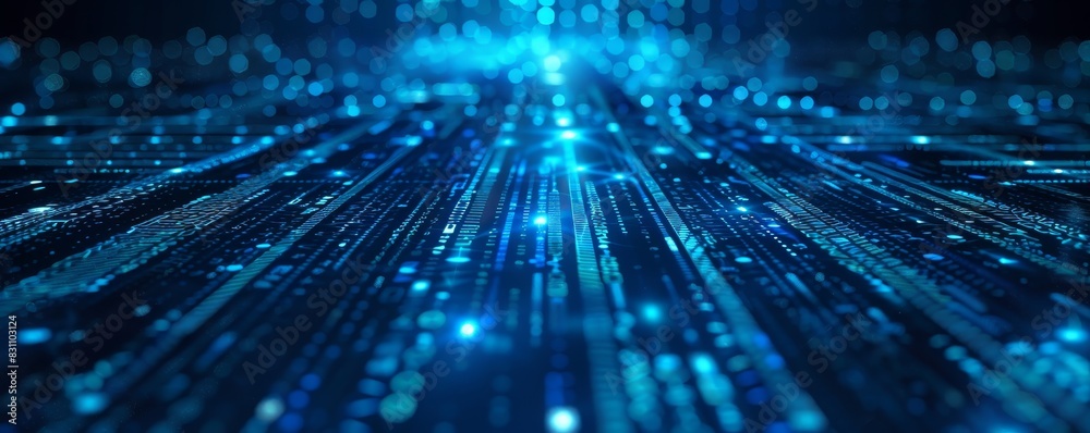 Poster futuristic digital network with blue light. high-tech virtual background featuring abstract data flo