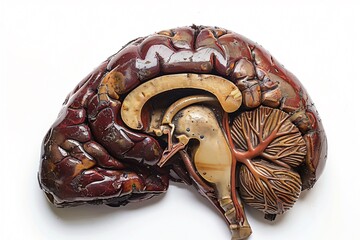 Human brain anatomical illustration with visible section