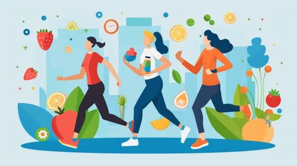 Design a poster promoting healthy lifestyle habits for adults. Focus on balanced nutrition, regular exercise, and mental wellness tips.