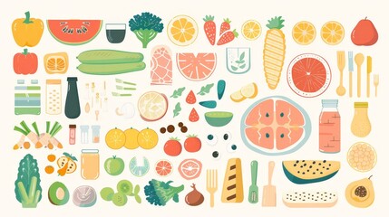 Design a visual aid that outlines the key components of a balanced diet for adults. Include examples of healthy foods and portion sizes.