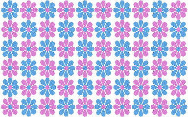 Summer Flowers seamless pattern in trendy Ikkat Folk style isolated white background. Template bed linen, textile, dress print design. African Floral ornament