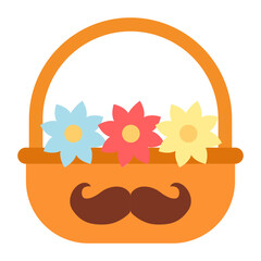 Floral Basket for Dad printed with mustache Concept, bouquet of flowers for Daddy Vector Icon Design, Happy Fathers Day Symbol, Dads Gift Elements Sign, Parents Day Stock illustration