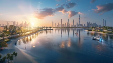 Fototapeta premium Design a visual representation of commitment to sustainability. Highlight initiatives like the Dubai Clean Energy Strategy, smart city projects, and green buildings.