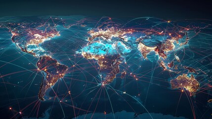 Design a world map highlighting the major international airports and their global flight routes. Include annotations for key hubs and busiest airports.