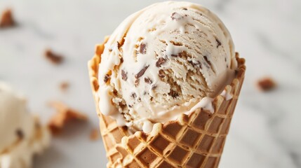 Discover the delightful crunch of a waffle cone filled with your favorite ice cream flavor.