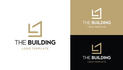 Golden Initial Letter L J with Real Estate Apartment Building Logo Design