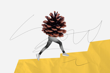 Composite artwork collage image picture of cone girl legs run stairs isolated on creative background