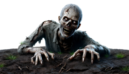 Zombie Rising from Ground on Transparent Background