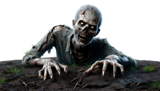 Zombie Rising from Ground on Transparent Background