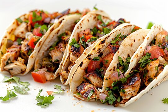 Four tacos cilantro garnish plate