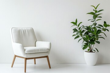 White chair, plant, white room