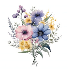 watercolor arrangements with small flower. Botanical illustration luxury style.