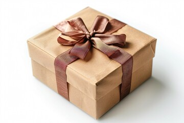 Obraz premium A plain brown package tied with a brown ribbon and bow