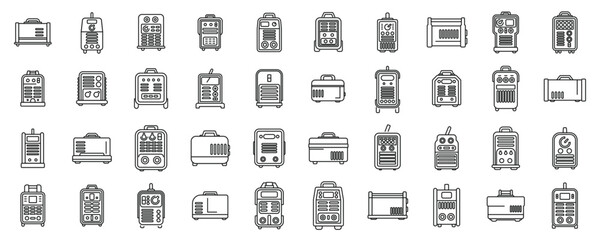 Welding machine icons set vector. A collection of various appliances and tools, including a toaster, oven, and microwave. The image is a collection of icons that represent different types of
