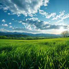 Fototapeta premium green field and blue sky