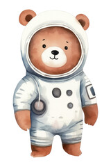 PNG bear astronaut, watercolor animal character, transparent background