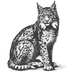 bobcat animal with engraving sketch style black color only