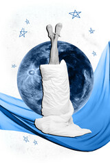 Composite trend artwork sketch image collage of full moon space sky moonlight bodyless lady sleep...