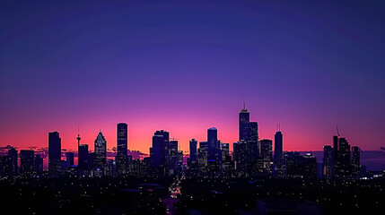 Fototapeta premium Silhouette of a city skyline at dusk, with the buildings' outlines standing starkly against the twilight sky, representing urban life and beauty