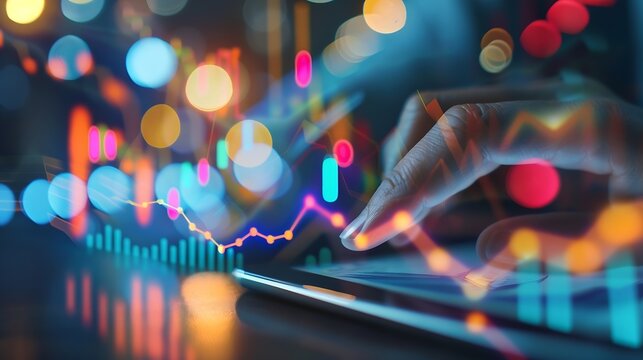 Businessman using tablet analyzing business growth graph data and progress compass of navigate guiding market direction Investment banking and finance business strategy Global economy : Generative AI