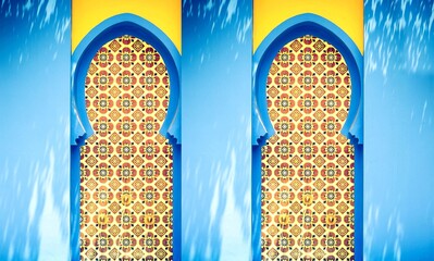 Islamic architecture wallpaper Modern fashion golden yellow blue Islamic buildings pattern background	