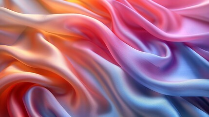 Obraz premium A simple yet elegant fabric pattern with smooth, flowing curves in gradient shades of pink, blue, and orange, creating a modern and shiny effect. Minimal and Simple style