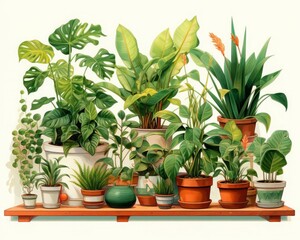 Fototapeta premium Illustration of plant parenting, highlighting different types of houseplants and their care