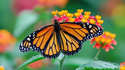 Fototapeta premium She marveled at the symmetrical pattern of the butterfly's wings, admiring nature's flawless design.