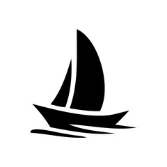 Vector silhouette of a sailing ship, a ship and moving on the sea. Simple graphic design