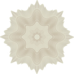 An elegant brown guilloche rosette on a white background.