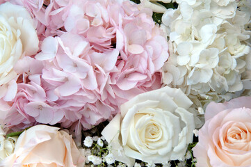 Detail of the fresh flowers of a big bunch of flowers.