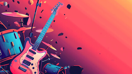 world music day design background - guitars and instruments illustration