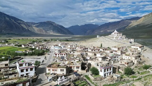 Pibiting Buddhist Monastery, Zanskar from the air, Himalayas from drone, Tibet