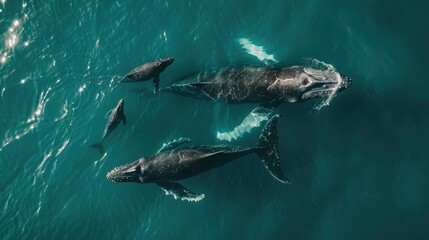 Fototapeta premium A group of dolphins gracefully swimming in the ocean