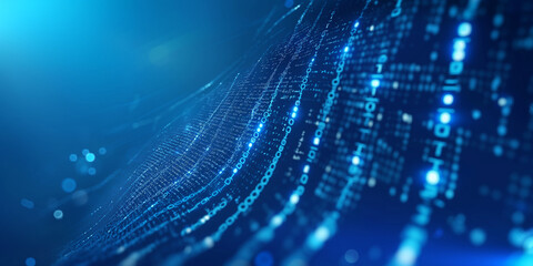 A digital big data and binary data flow or stream background with technology lines. Big data technology, transferring datum, artificial intelligence, machine learning, speed transfer concepts.