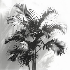 Shadow of palm leaves design element isolated on white background, photo, png
