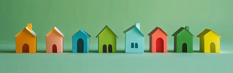 Colorful Paper Houses on Green Background