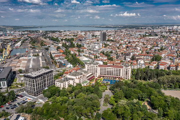 Fototapeta premium Aerial view to sea garden of Burgas, Bulgaria